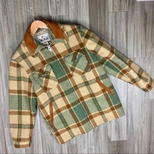 WOOLRICH Plaid Leather Wool Hunting Coat